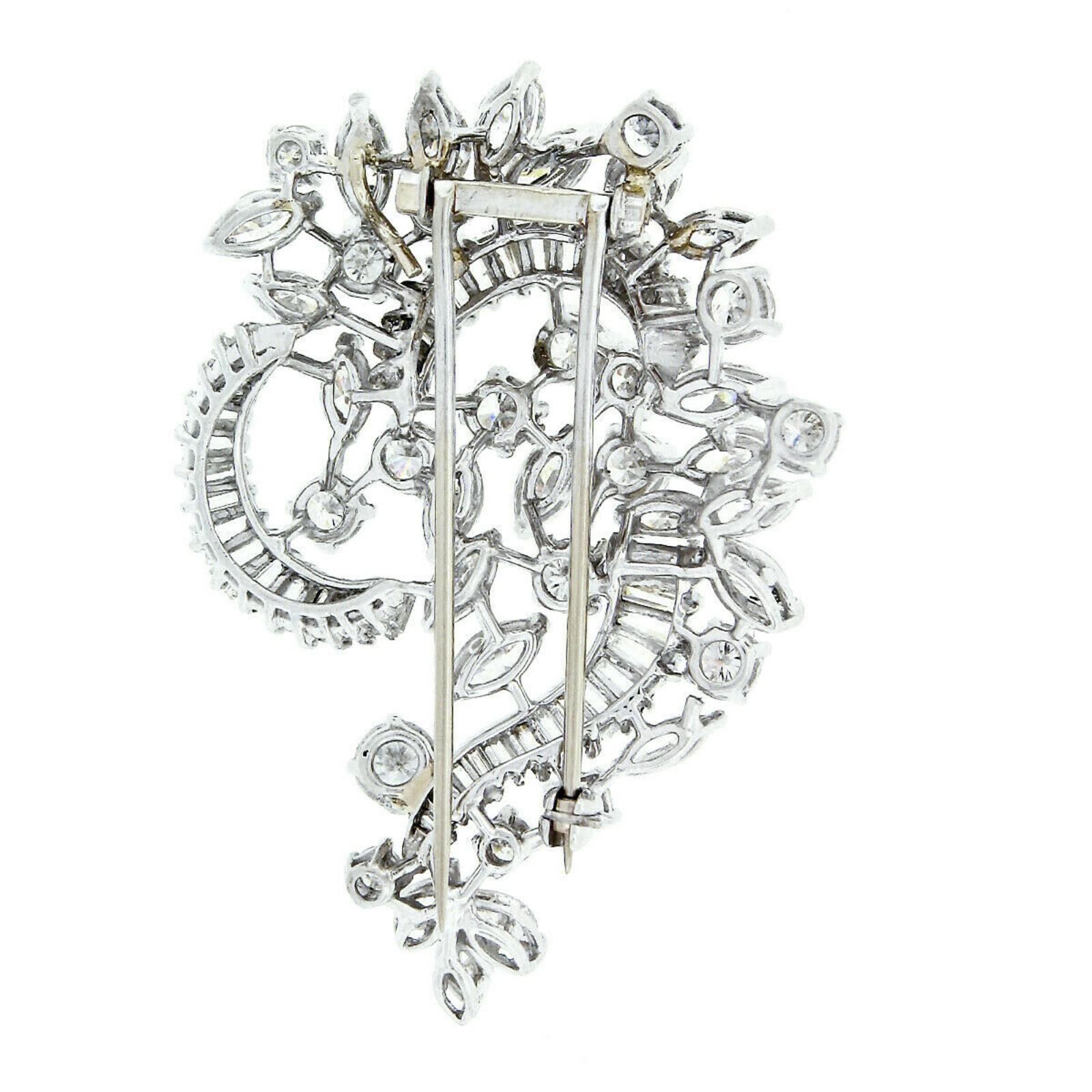 Vintage Platinum 8.85ctw Round Baguette Marquise Diamond Spray Floral Pin Brooch In Good Condition In Montclair, NJ