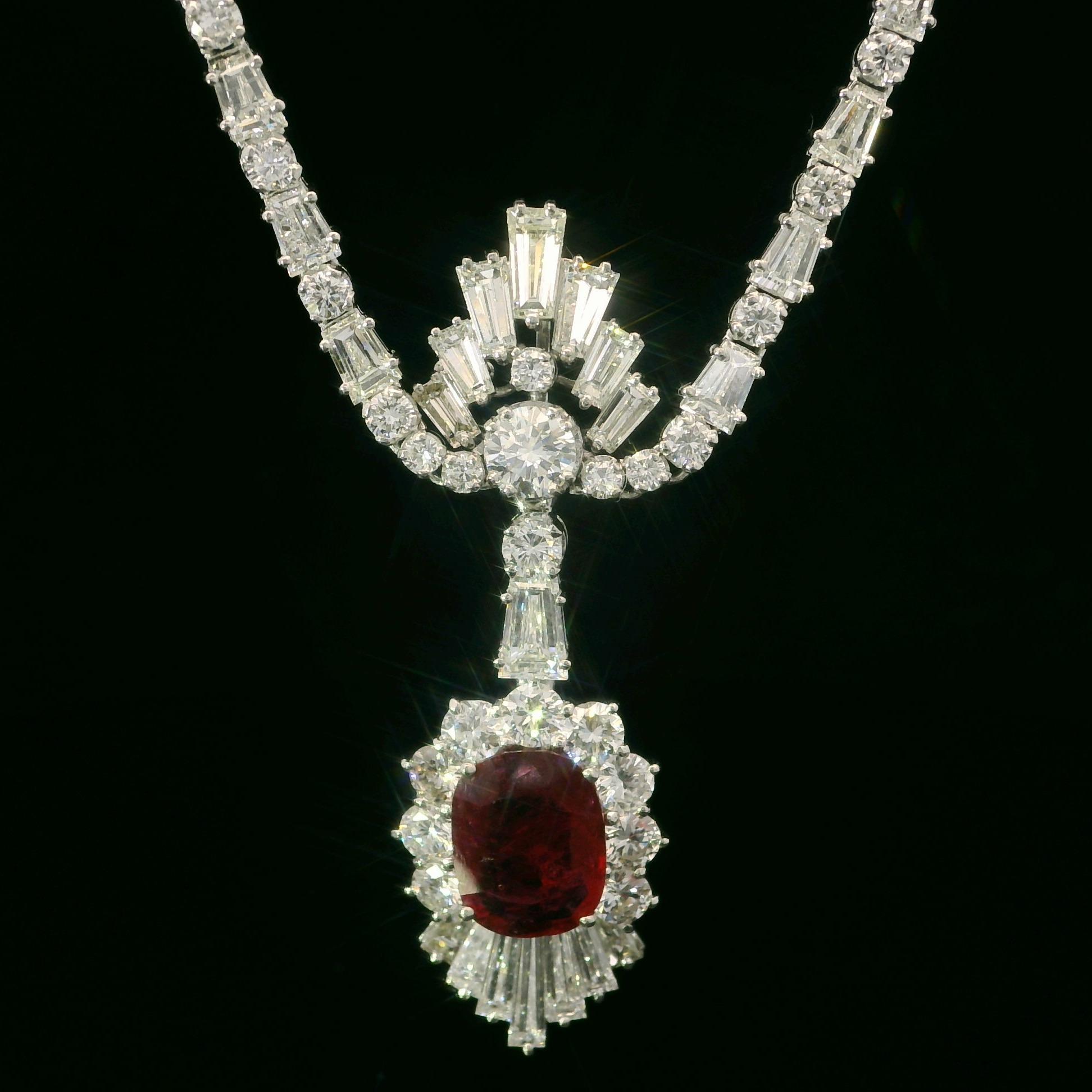 Vintage Platin 8ctw GIA Rubin & Diamant Enhancer Anhänger verstellbare Halskette im Angebot 2