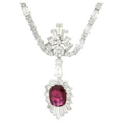 Vintage Platinum 8ctw GIA Ruby & Diamond Enhancer Pendant Adjustable Necklace