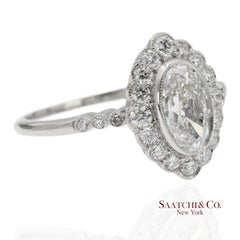 Vintage Platinum 900 Natural Diamond Milgrain Oval Shape Engagement Band Ring