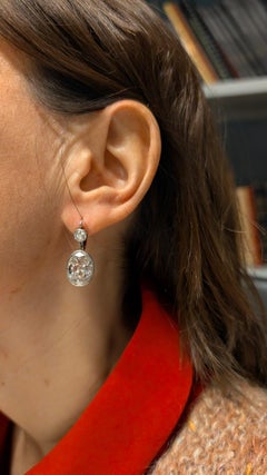 Vintage Platinum 9.2tcw Old Cut Oval Diamond Earrings