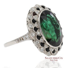 Anello vintage in platino 950 con finitura milgrain, diamanti naturali e tormaline
