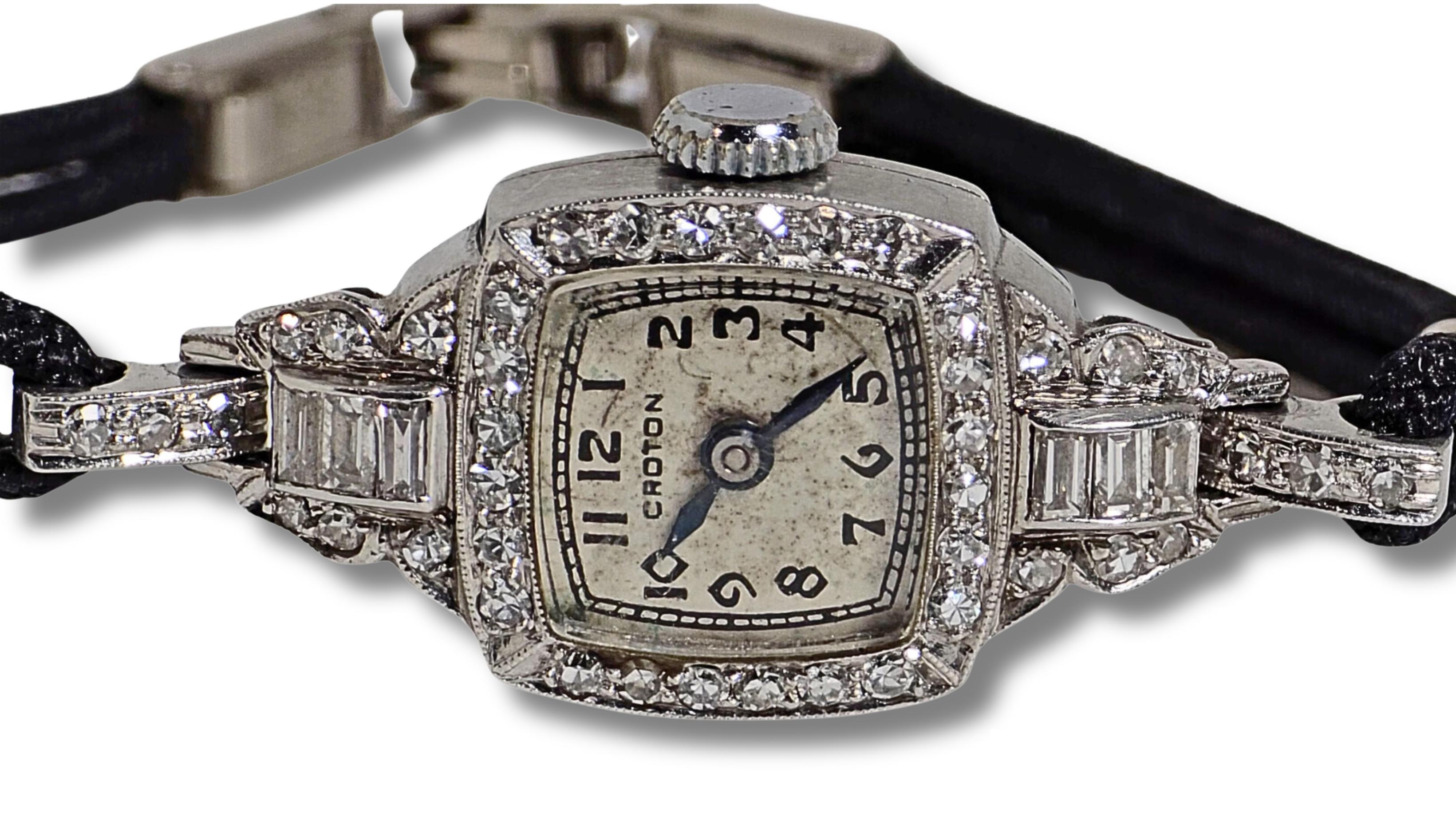 Vintage - Platin 950 & natürlicher Diamant - Croton Damenuhr im Angebot 2