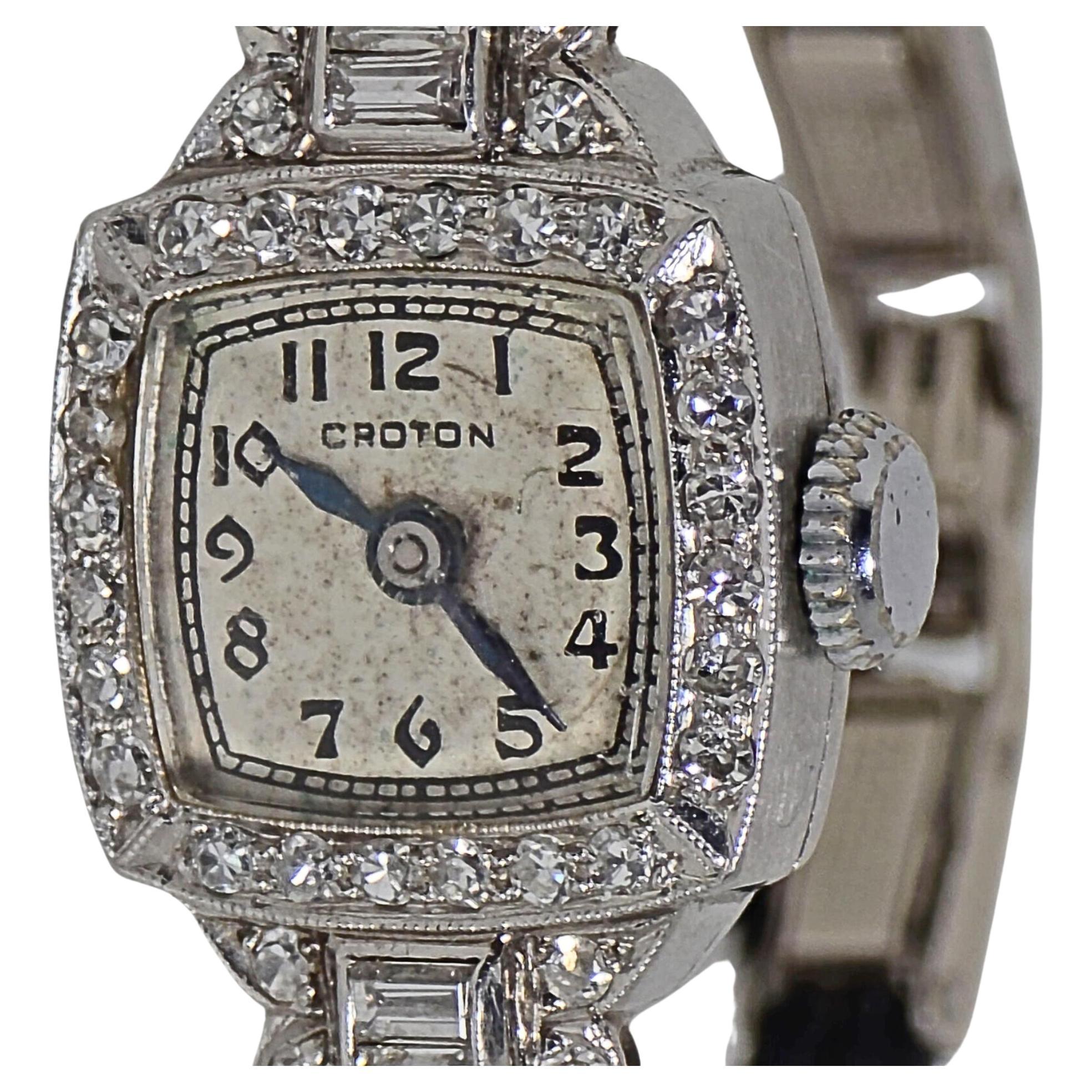 Vintage - Platin 950 & natürlicher Diamant - Croton Damenuhr im Angebot