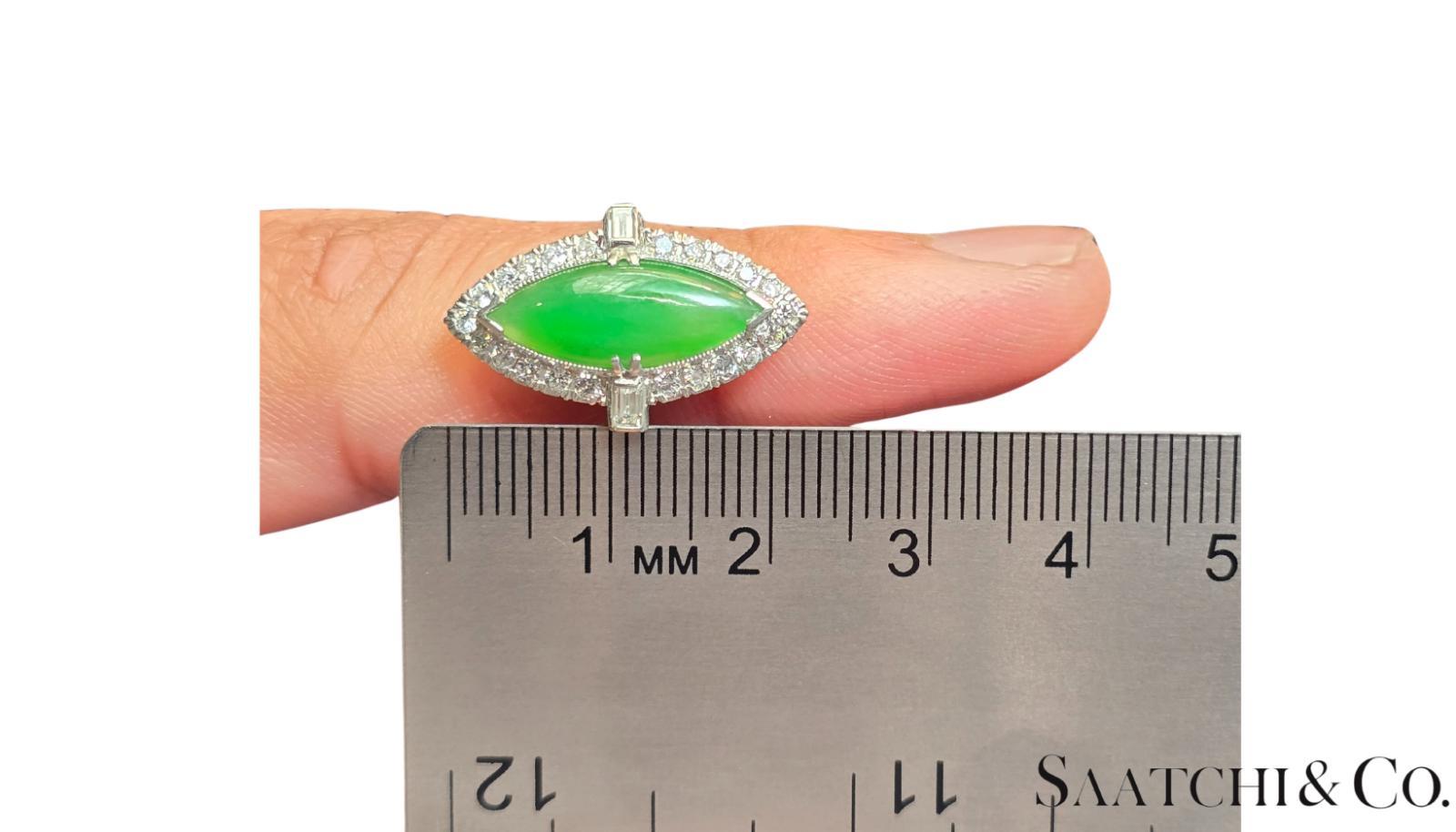 Anello vintage in platino 950 - diamante naturale e giada, misura: 6,75 in vendita 4