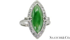 Vintage Platin 950 - Natürlicher Diamant & Jade: Ring, Größe: 6.75