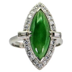 Anello vintage in platino 950 - diamante naturale e giada, misura: 6,75