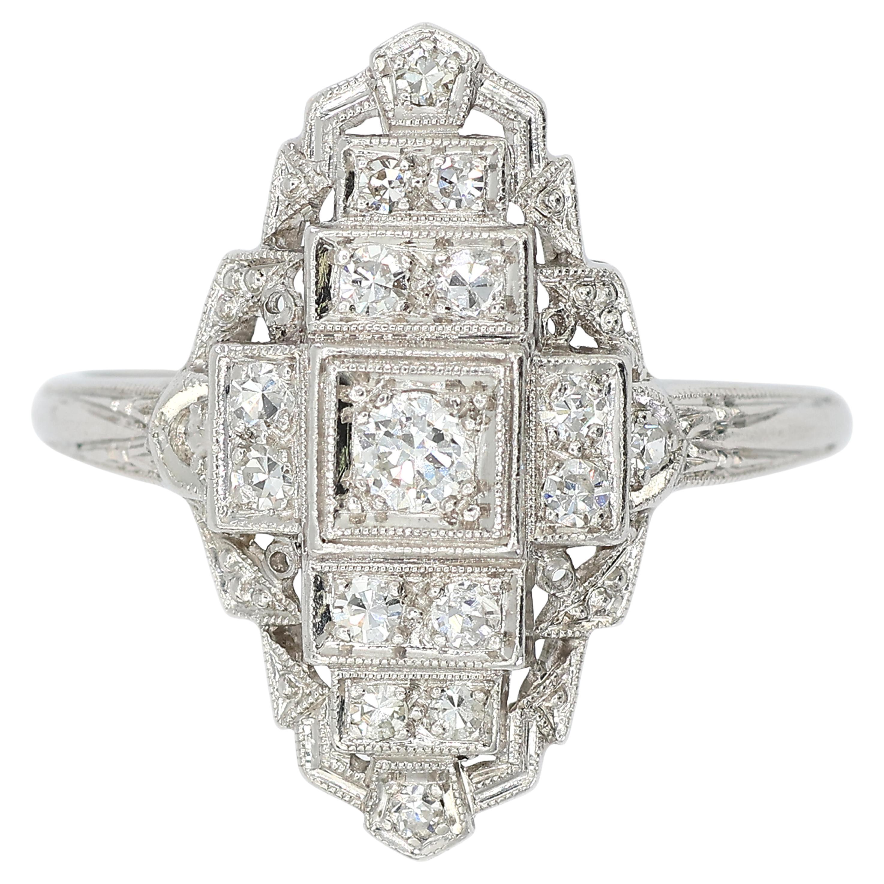 Vintage Platinum 950 Natural Diamond Old Cut Ring For Sale