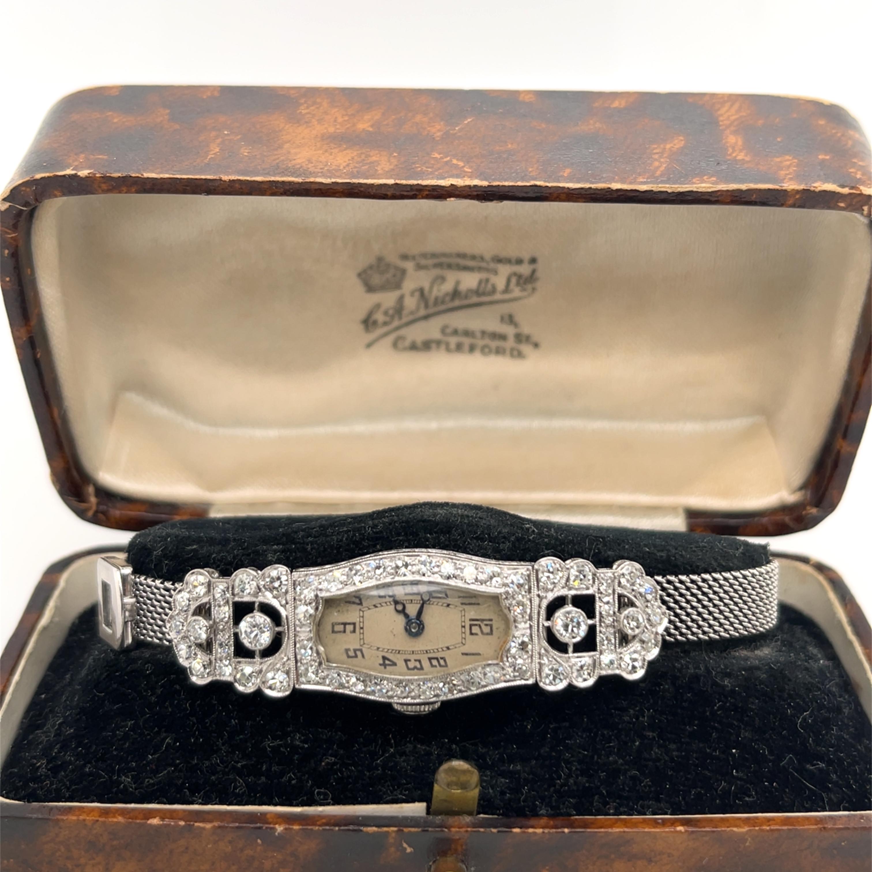  Montre Vintage pour dames en platine et or blanc 9ct avec diamants Pour femmes 