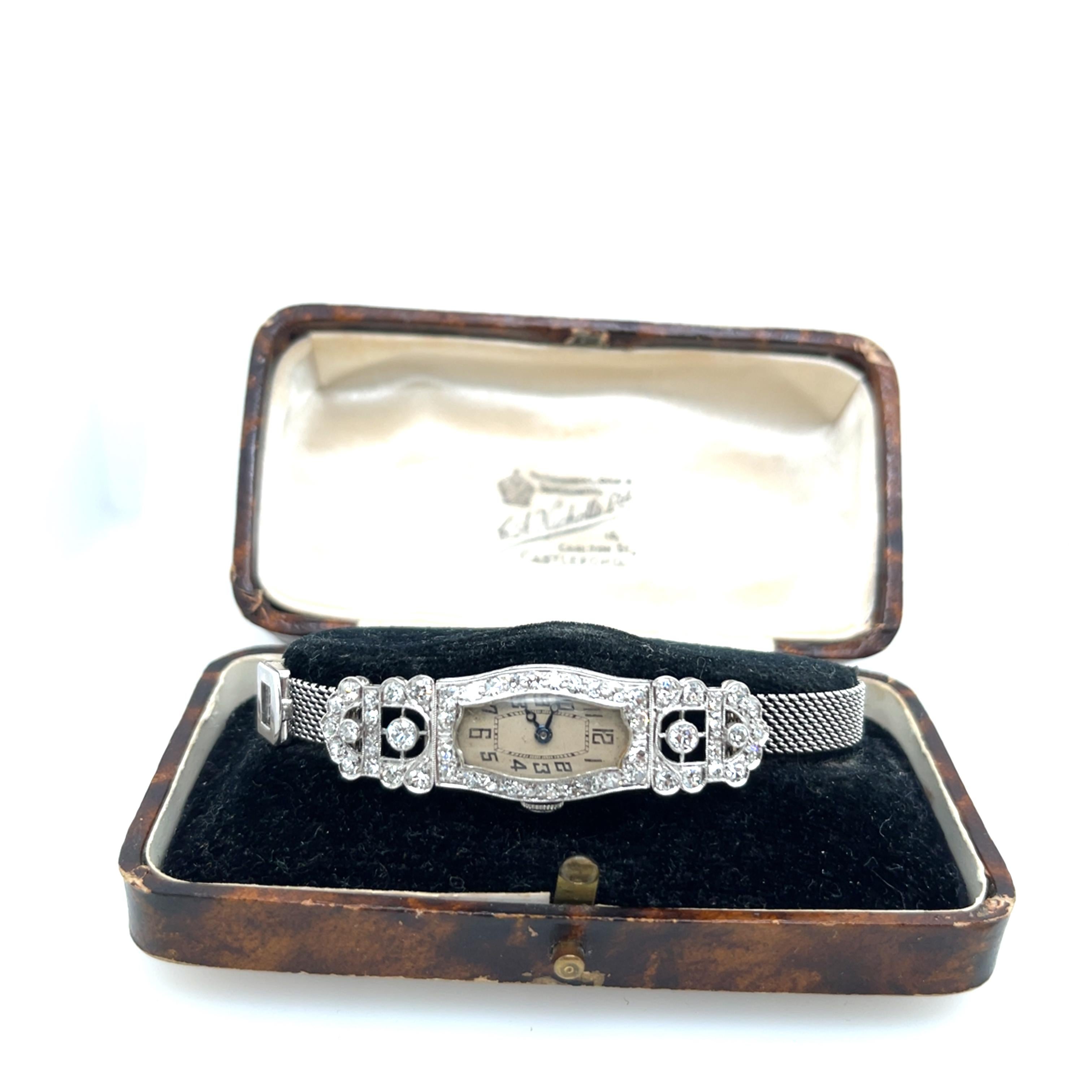 Montre Vintage pour dames en platine et or blanc 9ct avec diamants 1