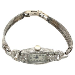 Montre Vintage pour dames en platine et or blanc 9ct avec diamants