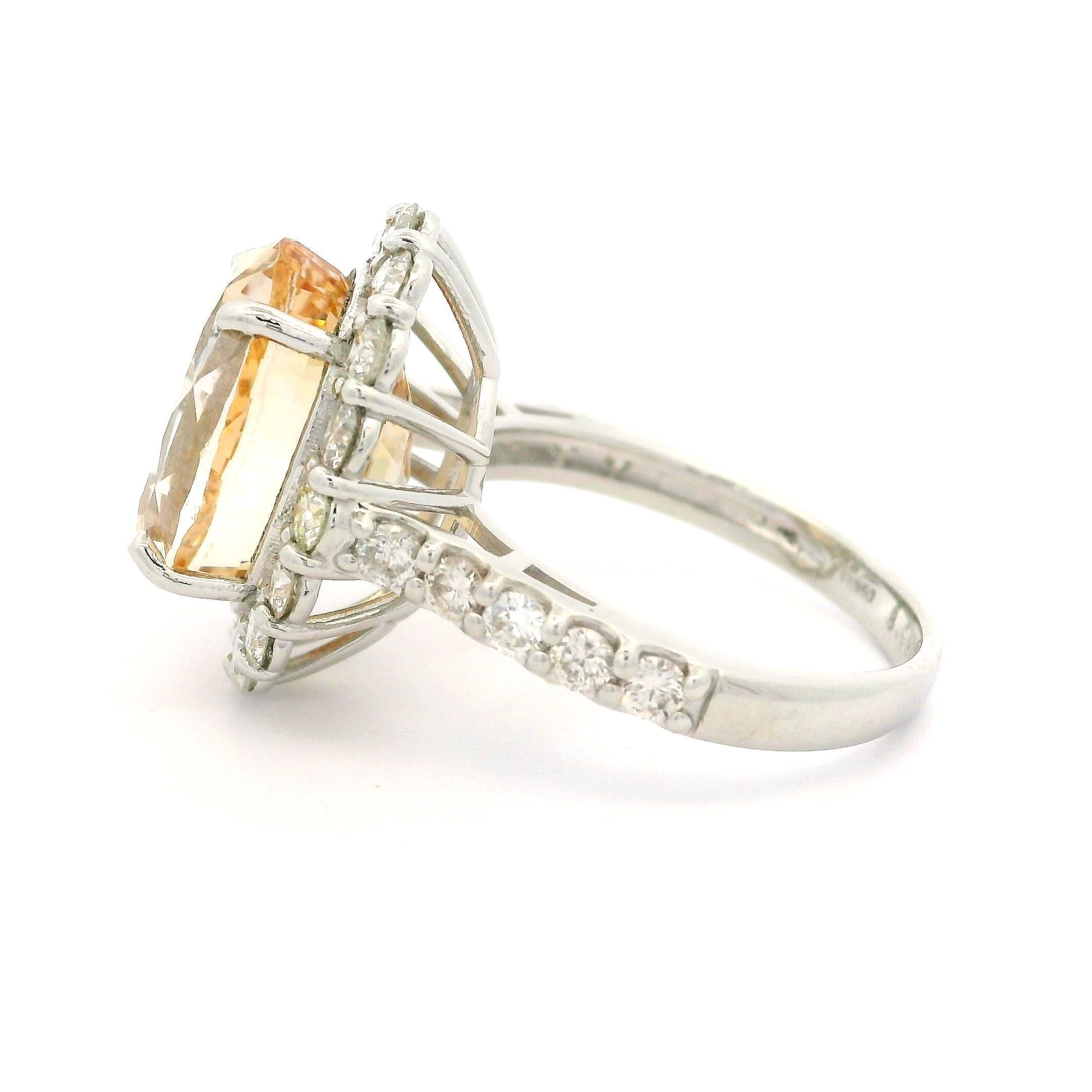 Vintage Platinum AGL 10.27ctw No Heat Golden Orange Sapphire Diamond Halo Ring For Sale 5