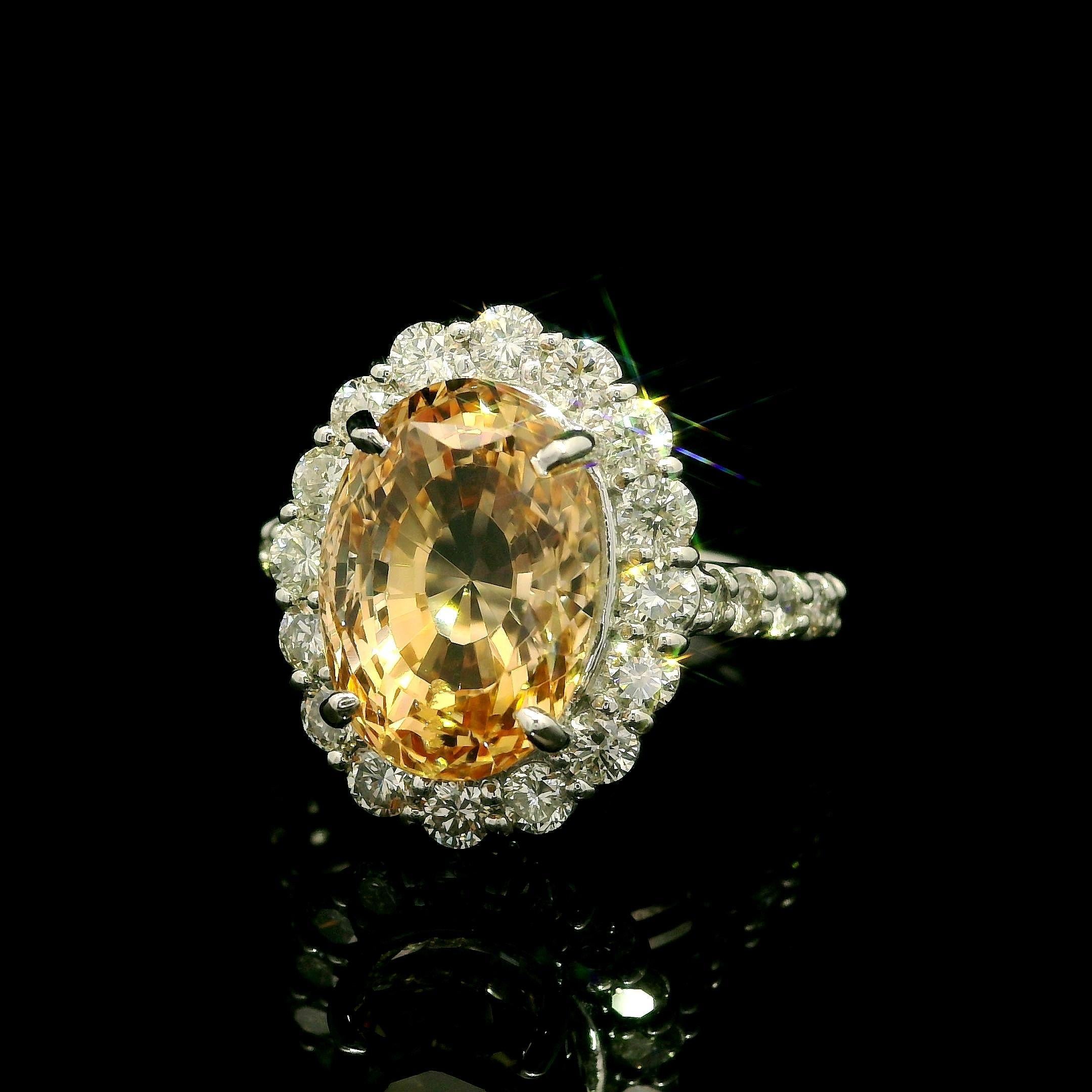 Vintage Platinum AGL 10.27ctw No Heat Golden Orange Sapphire Diamond Halo Ring For Sale 9