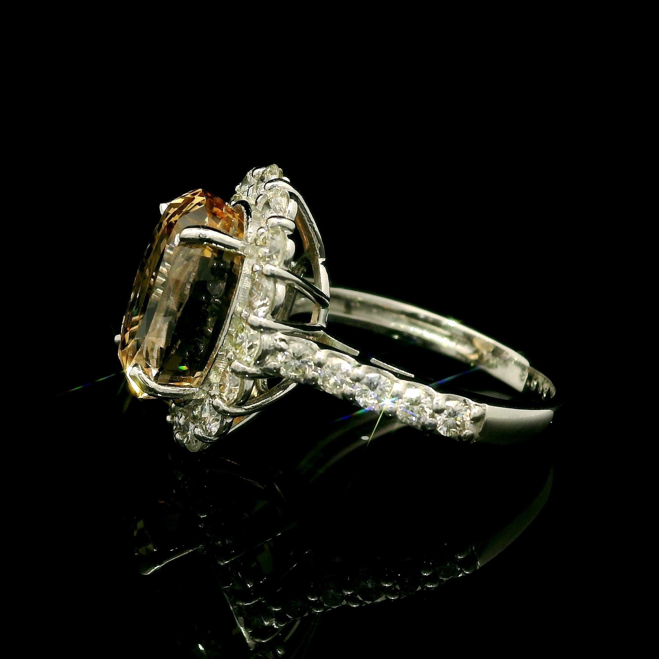 Vintage Platinum AGL 10.27ctw No Heat Golden Orange Sapphire Diamond Halo Ring For Sale 10