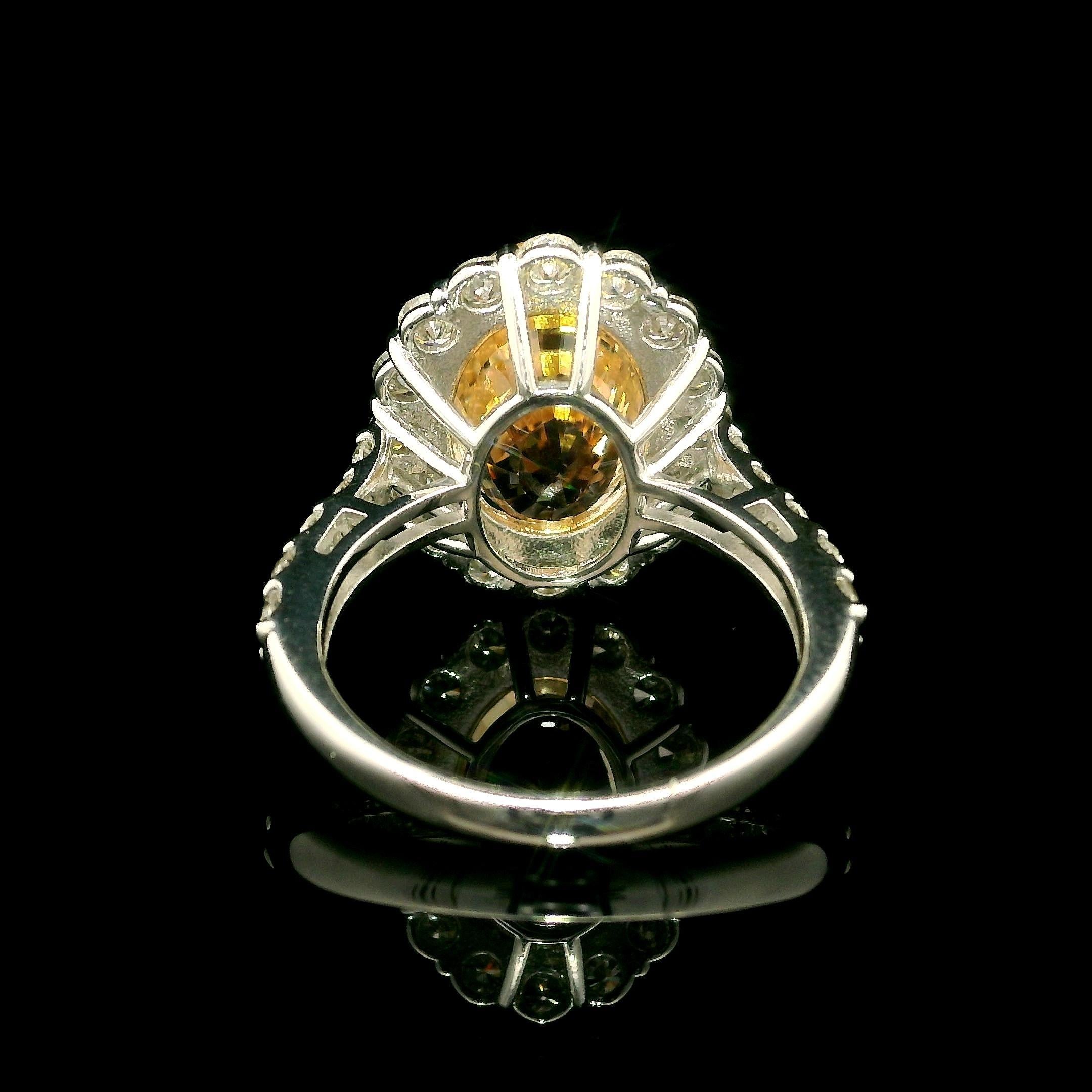 Vintage Platinum AGL 10.27ctw No Heat Golden Orange Sapphire Diamond Halo Ring In Excellent Condition For Sale In Montclair, NJ