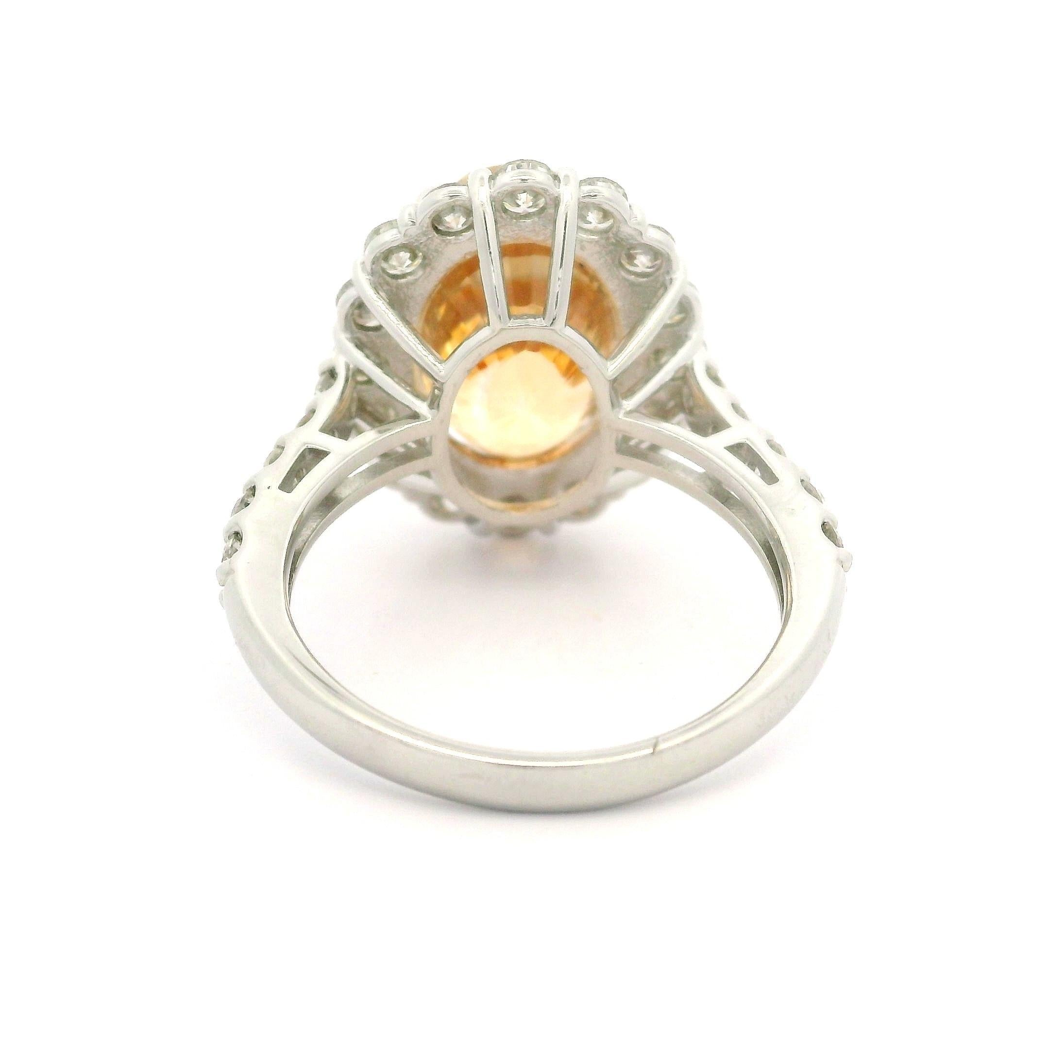 Vintage Platinum AGL 10.27ctw No Heat Golden Orange Sapphire Diamond Halo Ring For Sale 4