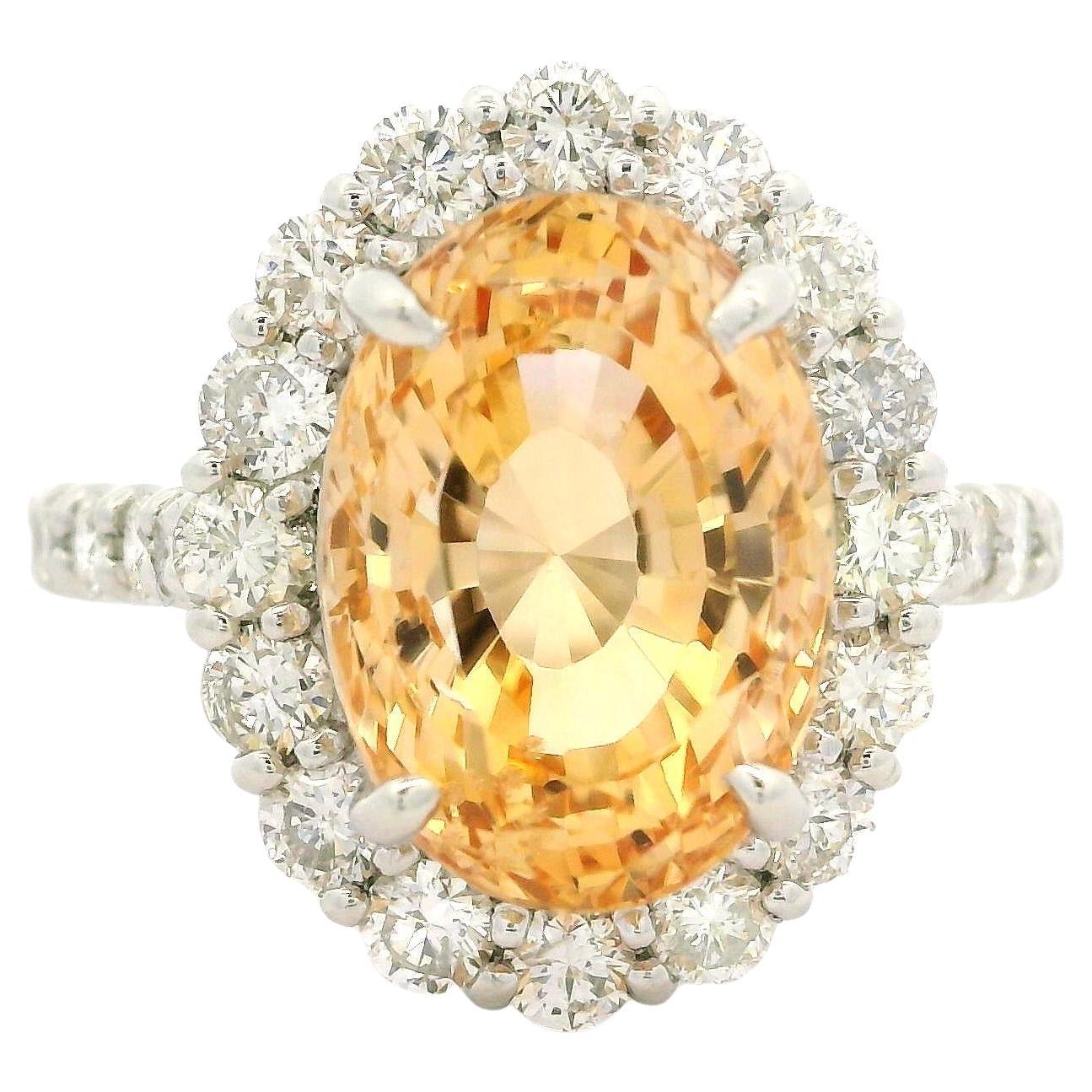 Vintage Platinum AGL 10.27ctw No Heat Golden Orange Sapphire Diamond Halo Ring