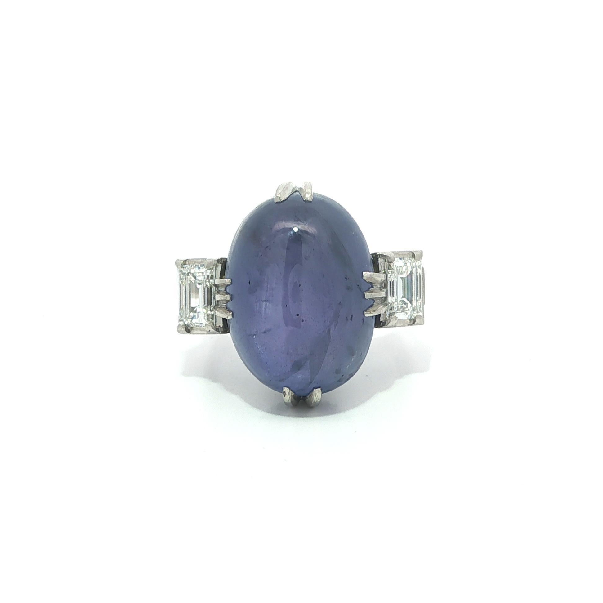 Anello vintage in platino AGL 18,69ctw Color Change Star Sapphire Diamond Sides