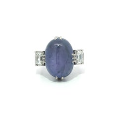 Vintage Platinum AGL 18.69ctw Color Change Star Sapphire Diamond Sides Ring