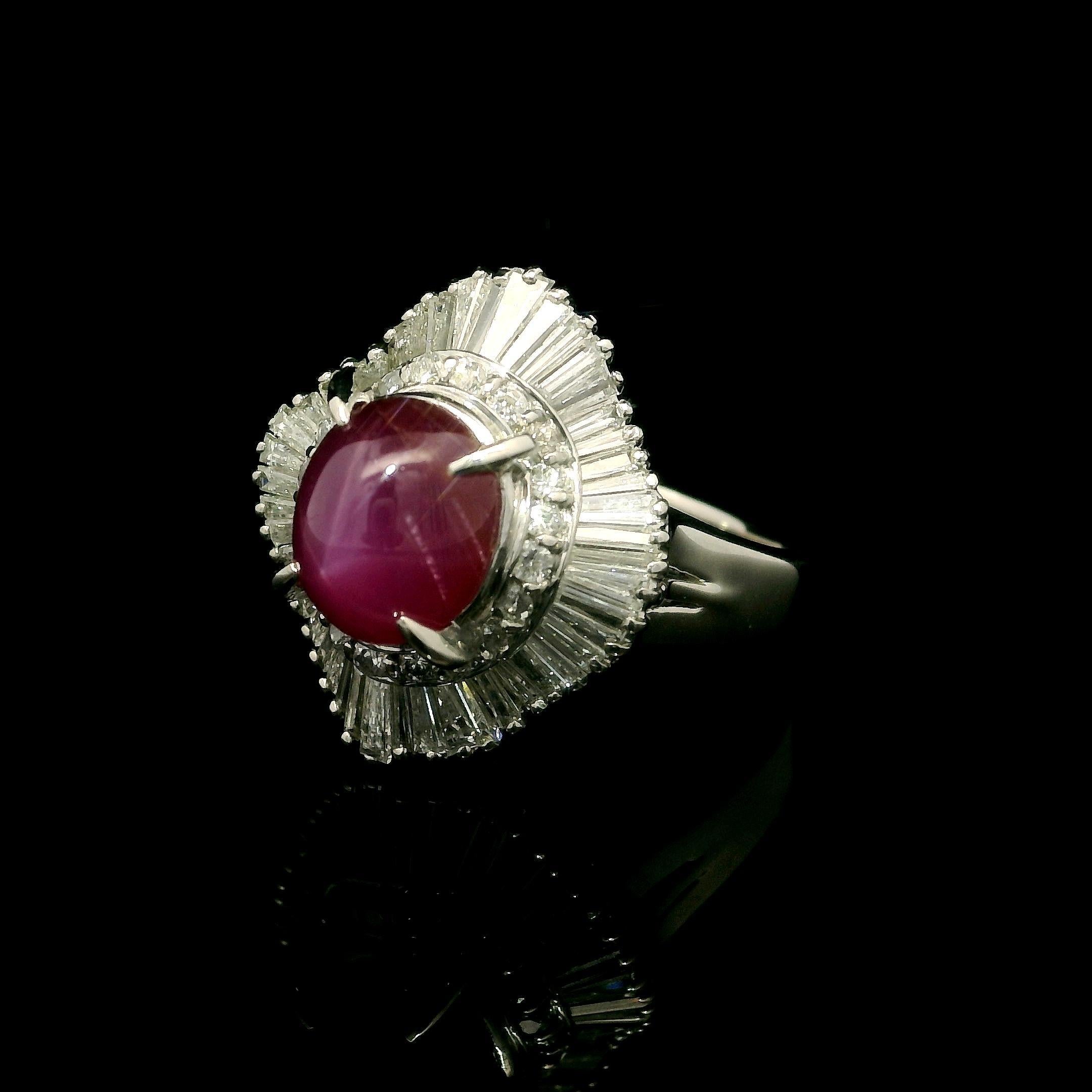 Vintage Platin AGL 4,84ctw Burma Prominenter Stern-Rubin mit Diamant-Cocktailring, Vintage (Cabochon) im Angebot