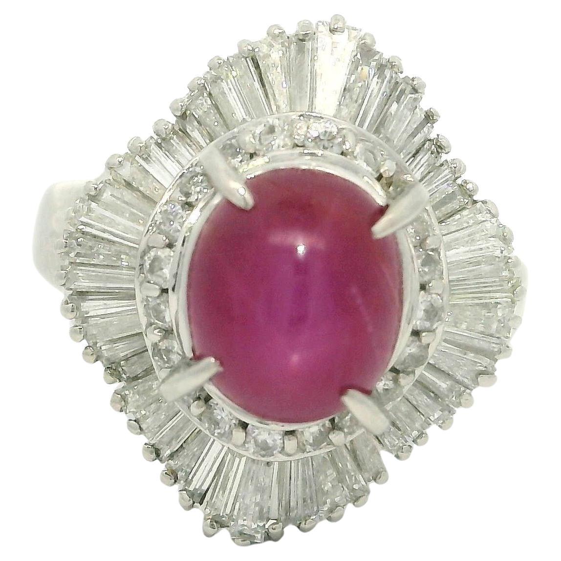 Vintage Platinum AGL 4.84ctw Burma Prominent Star Ruby w/ Diamond Cocktail Ring