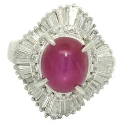 Vintage Platinum AGL 4.84ctw Burma Prominent Star Ruby w/ Diamond Cocktail Ring