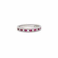 Vintage Platinum Alternating Channel Ruby & Diamond Engraved Milgrain Band Ring