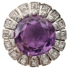 Vintage Platin Amethyst und Diamant Runde Cocktail Ring