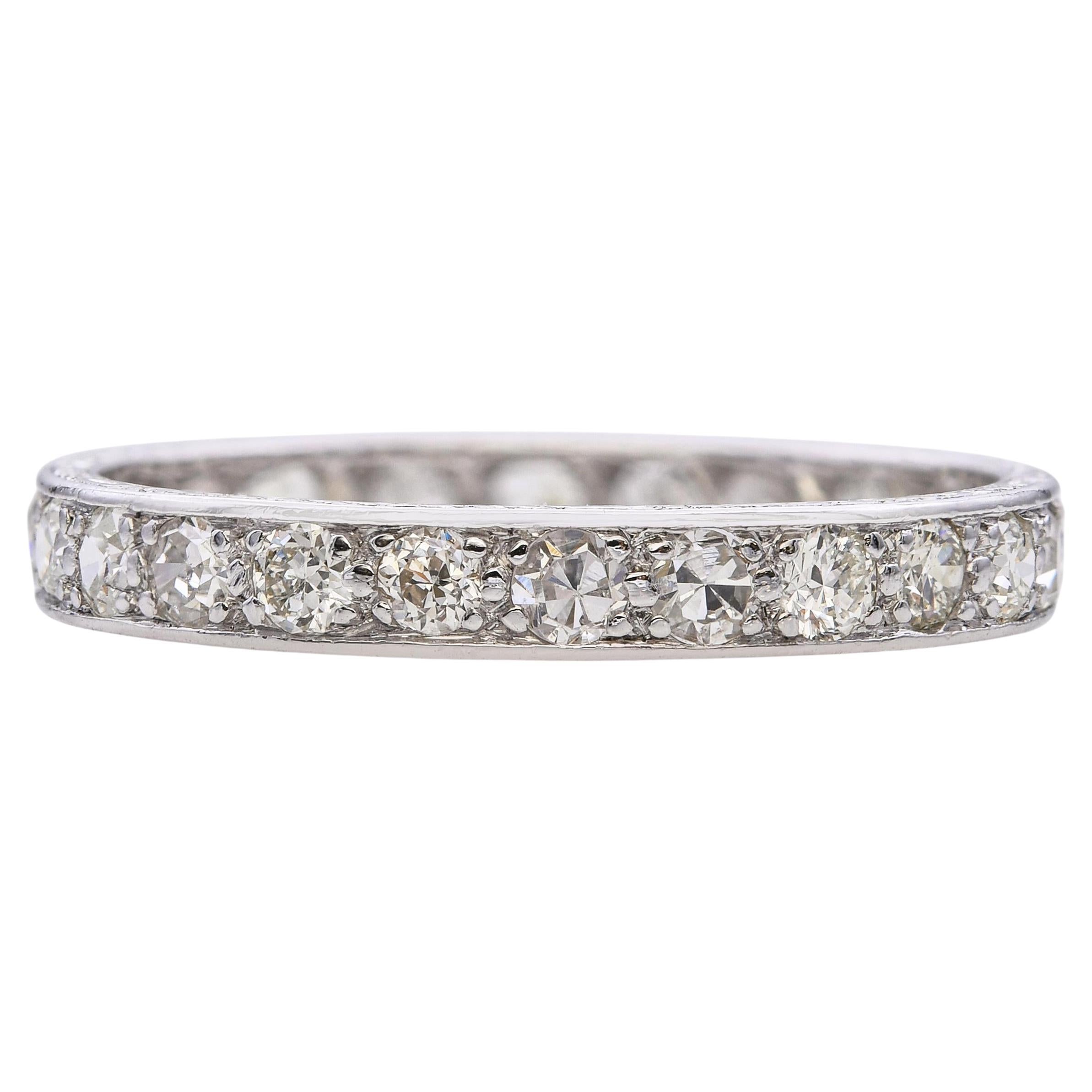 Vintage Platinum and 0.75tcw Single Cut Diamond Filigree Eternity Ring