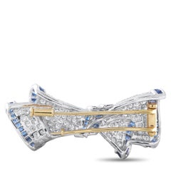 Vintage Platinum and 18K Yellow Gold 2.40ct Diamond and Sapphire Bow Brooch