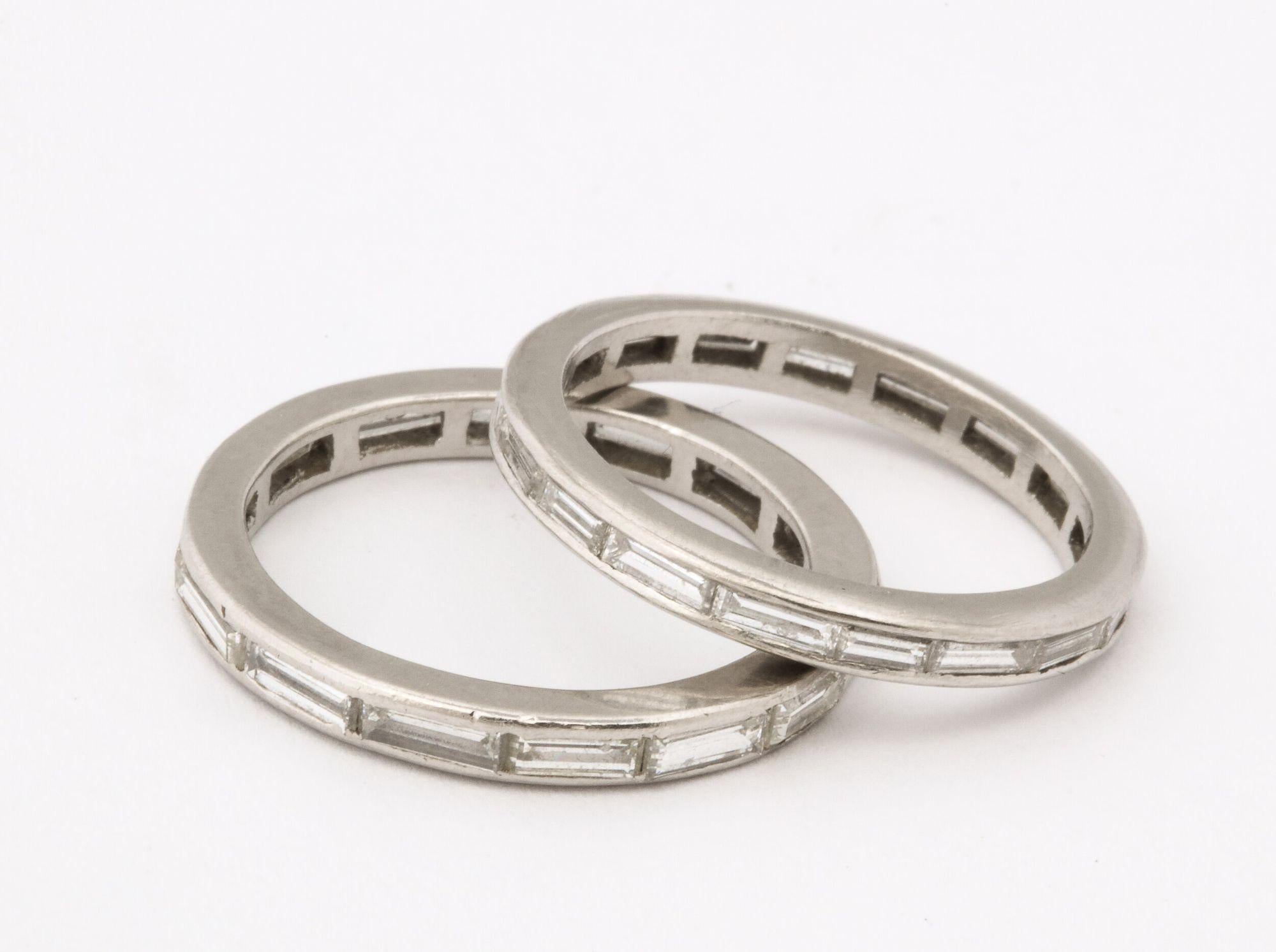 This beautiful baguette diamond eternity bands have fine quality diamonds They are size 6 and 61/2 and look great with other rings worn as stacking rings. Sold separately.
