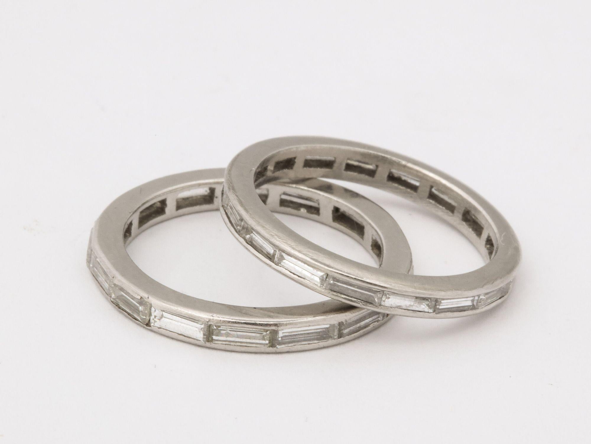 Vintage Platinum and Diamond Baguette Bands (each) In Good Condition For Sale In New York, NY