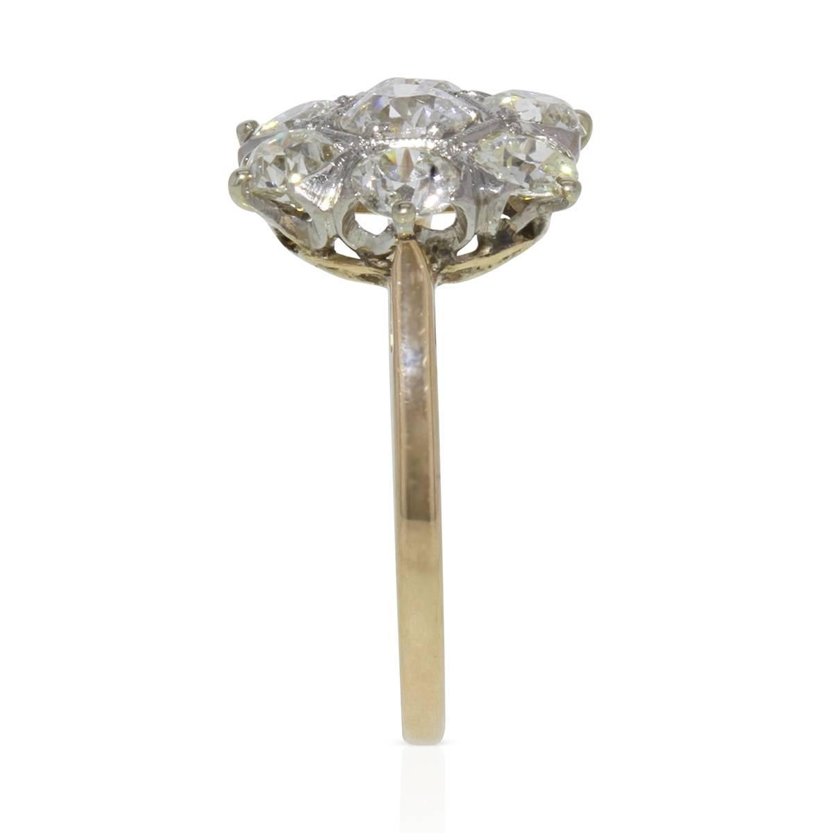 Edwardian Vintage Platinum and Diamond Cluster Floral Engagement Ring