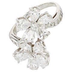 Vintage Platinum and Diamond Floral Bypass Ring