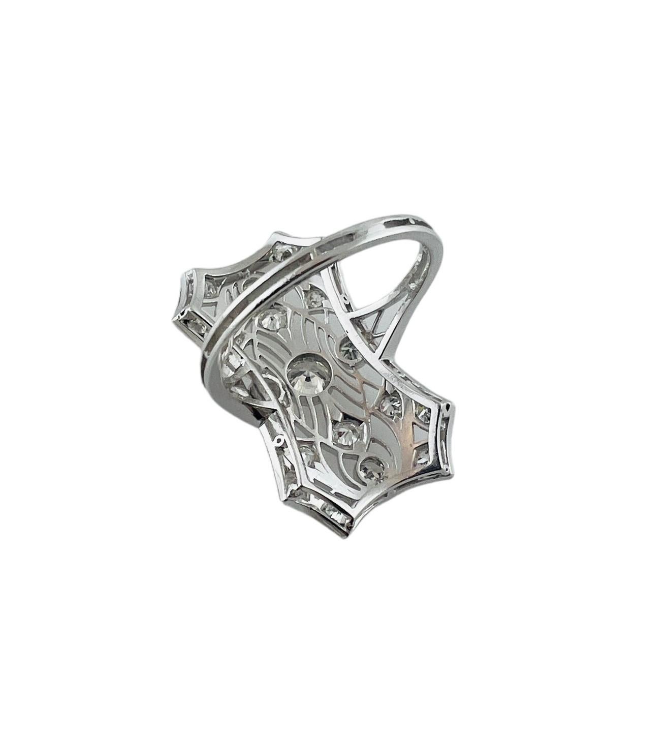 Women's Vintage Platinum and Diamond Long Filigree Ring Size 6.5 #16761 For Sale