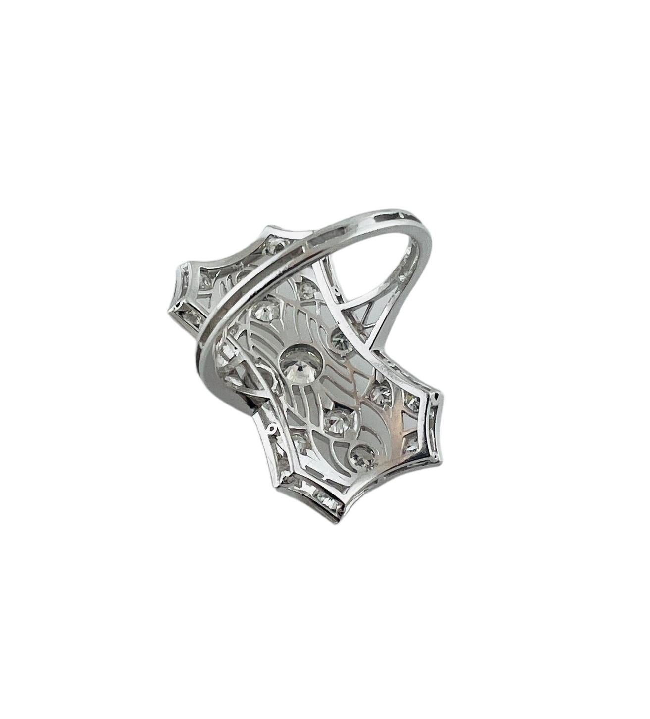 Women's Vintage Platinum and Diamond Long Filigree Ring Size 6.5 #16761