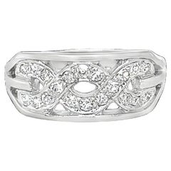 Vintage Platinum and Diamond Wide Band with Cut Out Design
