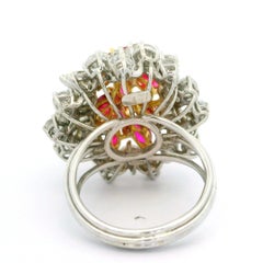 Vintage Platinum and Gold 7ctw Ruby & Diamond Cluster Spray Handmade Wire Ring