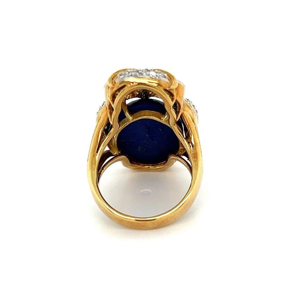 Vintage Platinum and Gold Lapis Lazuli and Diamond Owl Ring In Excellent Condition For Sale In Montreal, QC