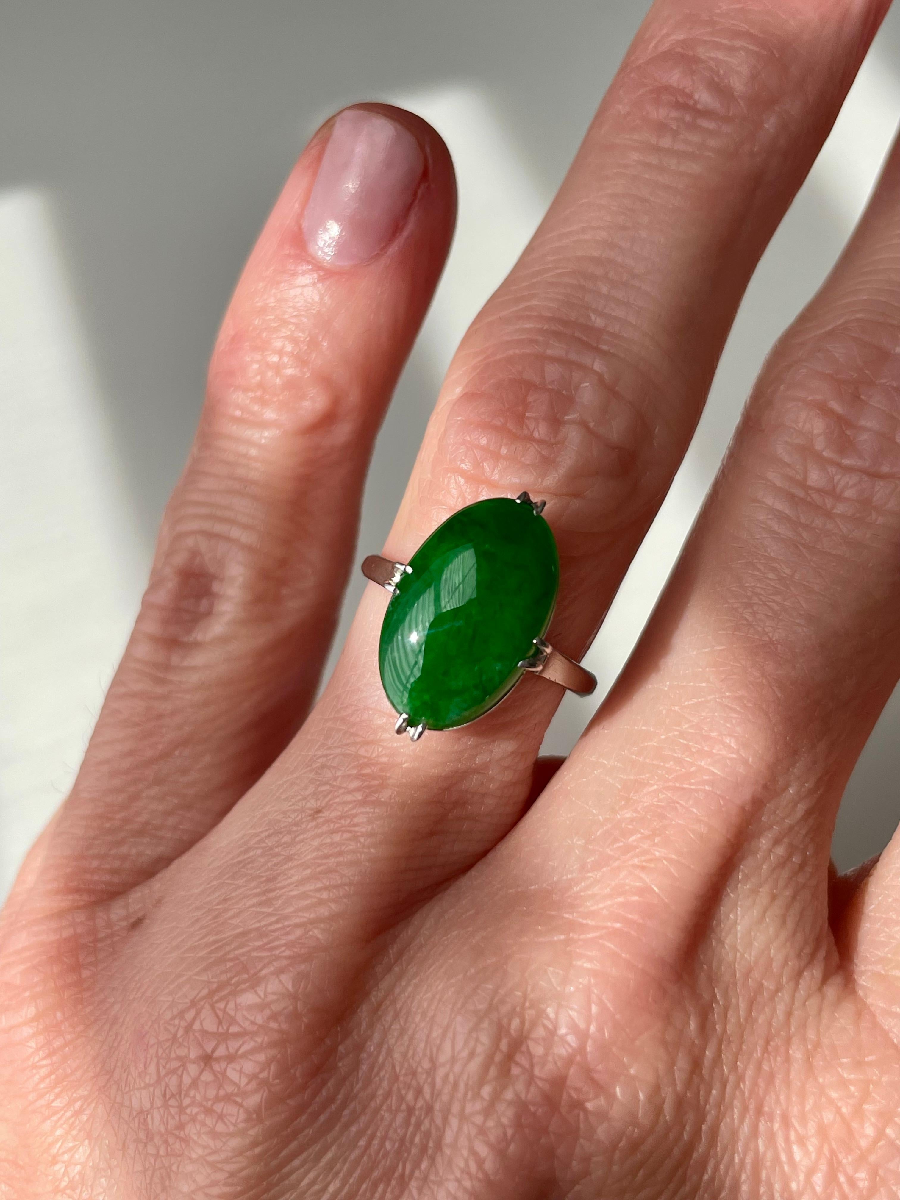 Art Deco  Platinum and Natural Jadeite Ring Mason Kay  In Good Condition For Sale In Hummelstown, PA