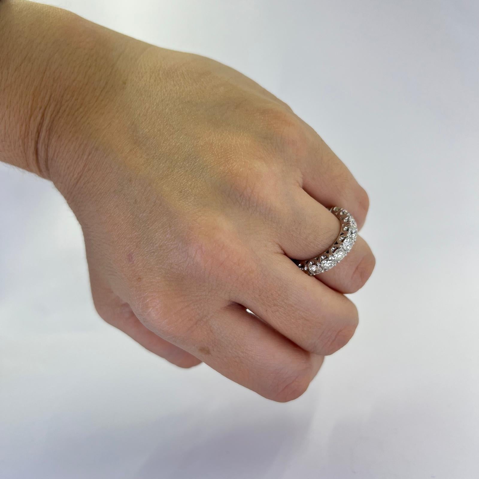 Women's Vintage platinum and round diamond eternity band For Sale