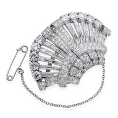 Vintage Platinum and White Gold 12.5tcw Diamond Fan Brooch