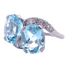 Vintage-Ring „Moi et Toi“ aus Platin mit Aquamarin und Diamanten