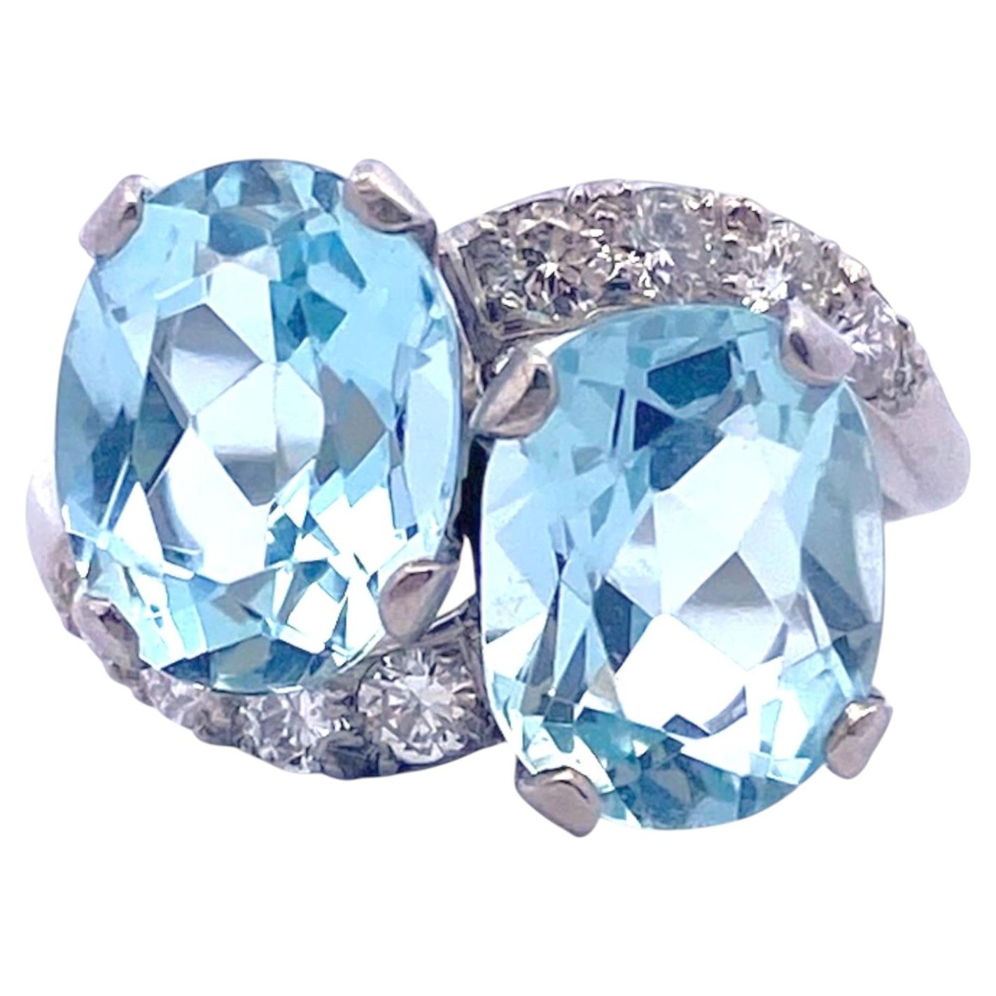 Vintage-Ring „Moi et Toi“ aus Platin mit Aquamarin und Diamanten