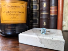 Vintage Platinum Aquamarine Ring Solitaire Signed 10% Irid Plat US Sz 7.5