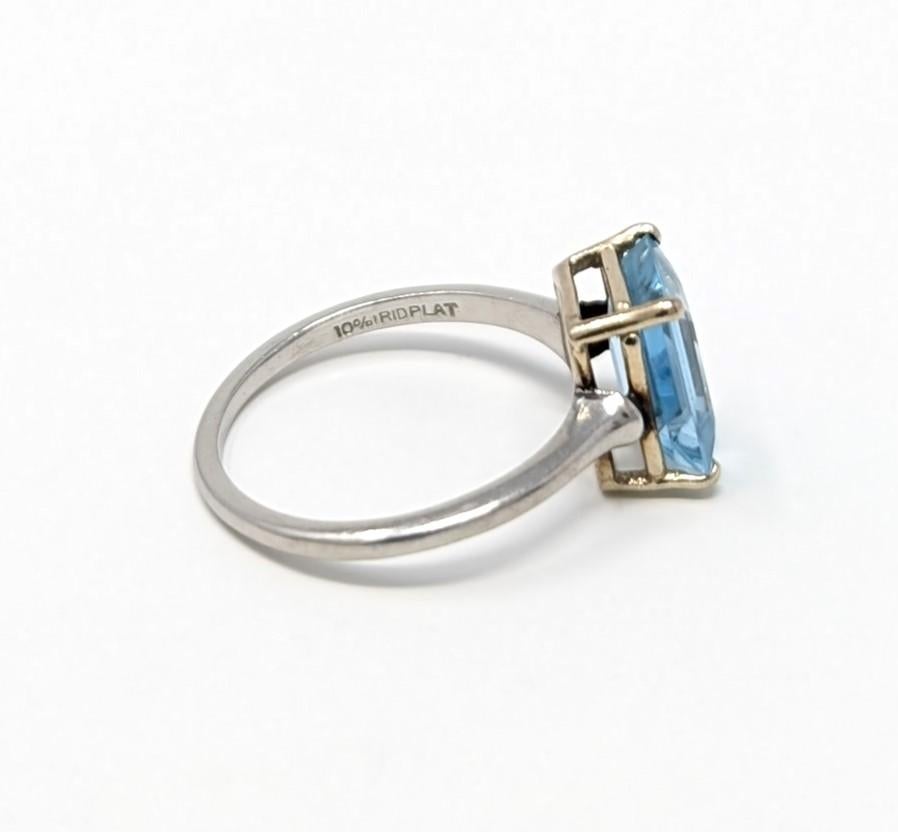 Vintage Platin Aquamarin Ring Solitär Signiert 10% Irid Platin US Gr. 7,5 Damen im Angebot