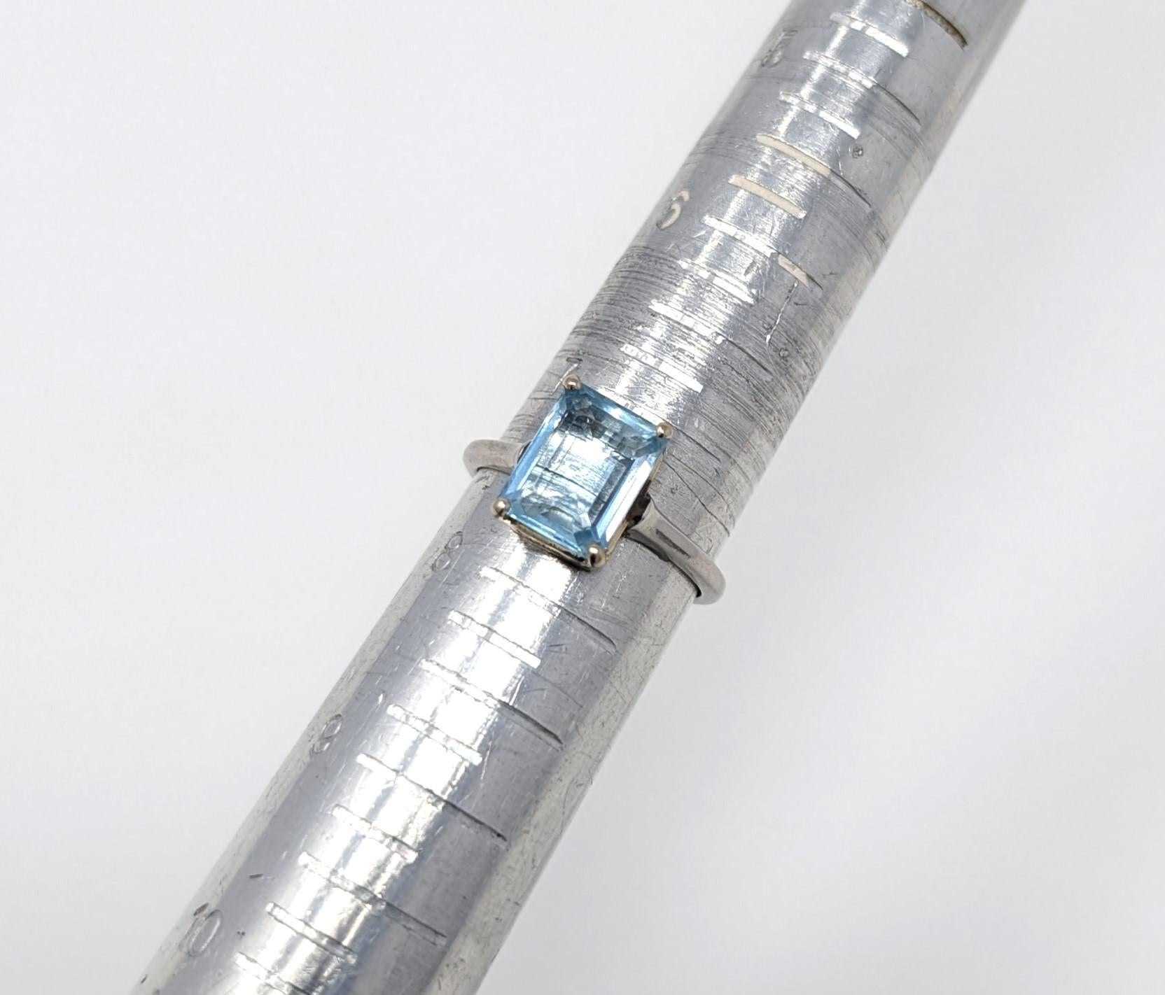 Vintage Platin Aquamarin Ring Solitär Signiert 10% Irid Platin US Gr. 7,5 im Angebot 1