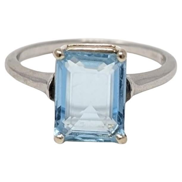 Vintage Platin Aquamarin Ring Solitär Signiert 10% Irid Platin US Gr. 7,5