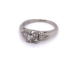 Vintage Platinum Art Deco 3-Stone Diamond Ring .84 Carat and .15 Carat