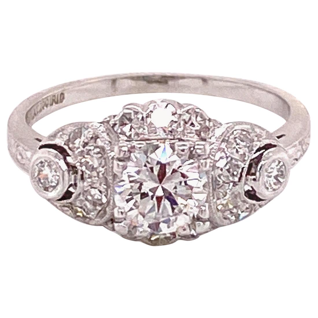 Vintage Platinum Art Deco .63 Carat Diamond Ring For Sale